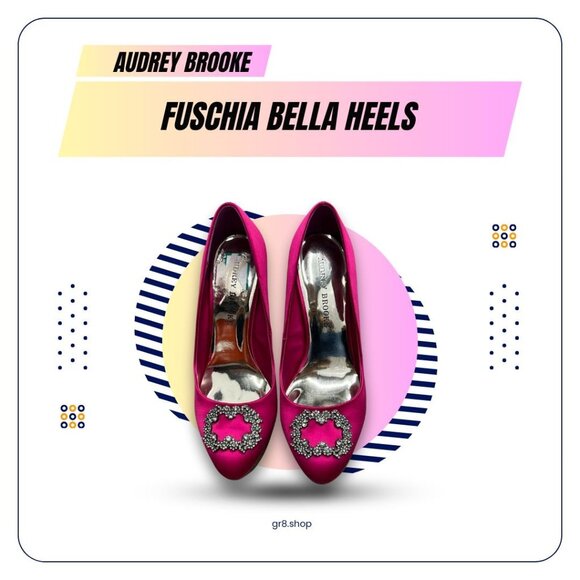Audrey Brooke Fuchsia Bella Heels 8.5M Satin Upper & Leather Sole With Rhineston - Picture 1 of 6